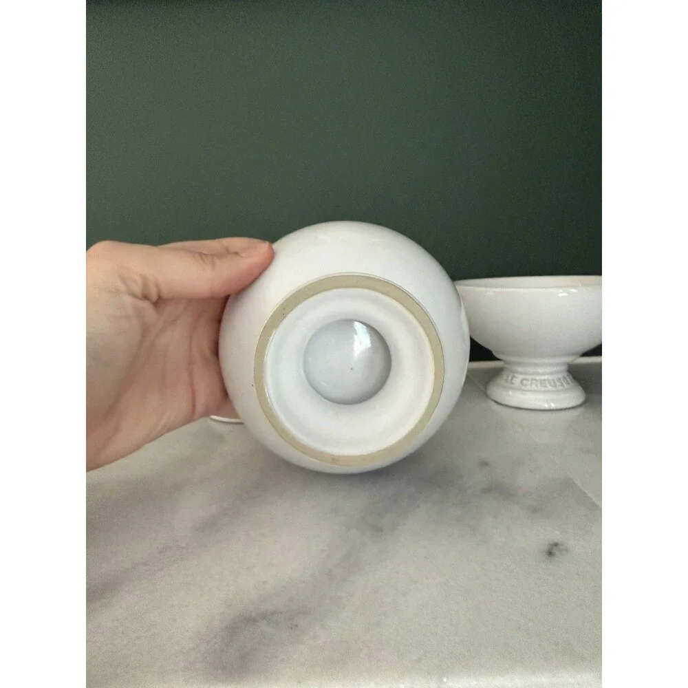 Set of 3 Le Creuset Footed Ice Cream Dishes Bowls - White